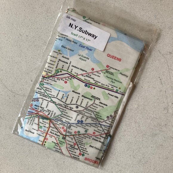 NYC Subway Map Scarf Silk 17 x 17 Inches NWOT - Picture 5 of 7